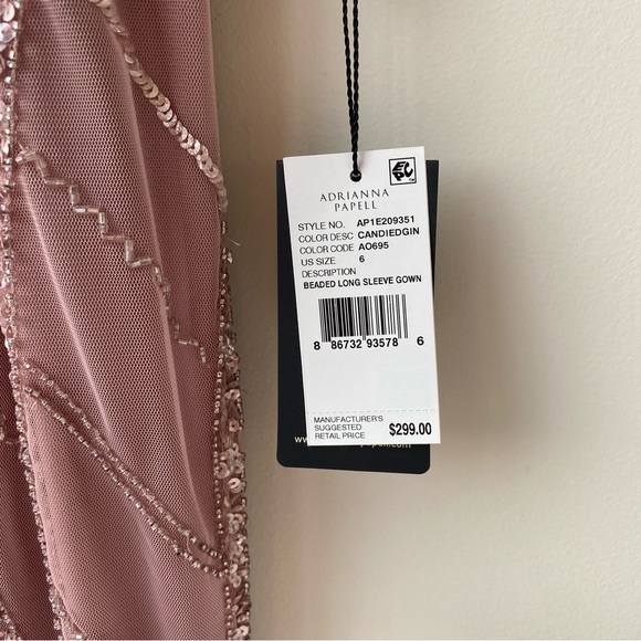 Adrianna Papell Pink Beaded Long Sleeve Gown - Picture 7 of 9